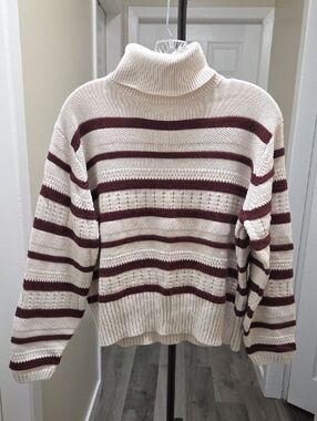 Ichi Cozy Stripe Cotton Blend Turtleneck Sweater
